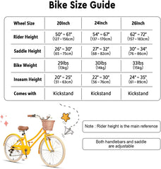 Glerc Missy 20 24 26 Zoll Mädchen City 6-Gang Hybrid Cruiser Fahrrad mit Weidenkorb für Jugend über 6-Jahre alt, mehrere Farben