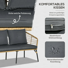 Outsunny Polyrattan Gartensofa-Set 4-tlg. Boho-Stil Glas-Couchtisch