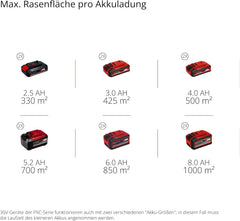 Einhell Akku-Rasenmäher RASARRO 36/42 Kit Power X-Change (36V, 42 cm Schnittbreite, bis 725 m², Brushless, 50L Fangkorb, Mulchfunktion, inkl. 2x 5,2Ah + 1x Twincharger)