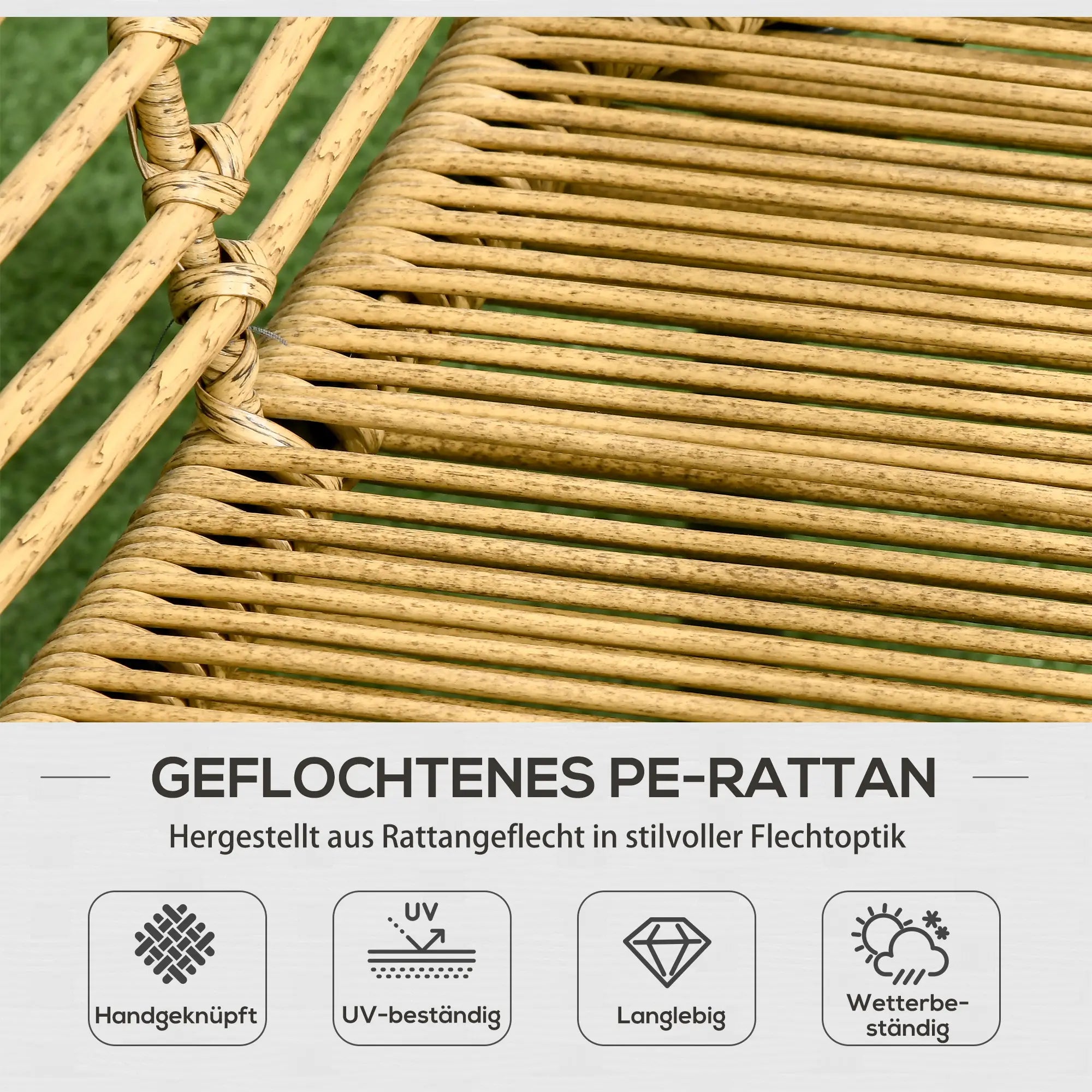Outsunny Polyrattan Gartensofa-Set 4-tlg. Boho-Stil Glas-Couchtisch
