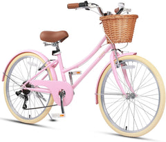 Glerc Missy 20 24 26 Zoll Mädchen City 6-Gang Hybrid Cruiser Fahrrad mit Weidenkorb für Jugend über 6-Jahre alt, mehrere Farben