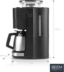 BEEM FRESH-AROMA-PERFECT III Filterkaffeemaschine mit Mahlwerk - Duo | Mit Thermos- & Glaskanne | Aroma-Plus-Funktion | 24-H-Timer | 1000 W | für bis zu je 10 Tassen [Edelstahl]