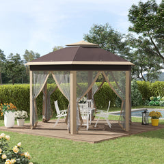 Outsunny Pavillon 4x4 m sechseckig mit Doppeldach Beige