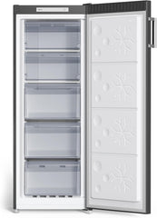 CHiQ FSD166NE4E Gefrierschrank 166 L, No Frost Technologie, Wechselbarer Türanschlag, Schwarzer Edelstahl, 144cm Höhe