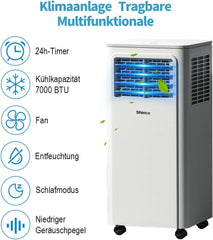 SHINCO Mobile Klimaanlage mit Abluftschlauch, 3-in-1Klimaanlage mit Luftentfeuchter&Ventilator, 7000BTU, 2,05 kW, Mobiles Klimagert mit Schlafmodus, Timer und Montagematerial, Rume bis 54m