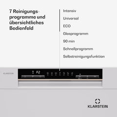 Klarstein ia 8 - Spülmaschine, Geschirrspüler, Freistehend, Teilintegriert, F, 55 cm breit, 8 Maßgedecke, 6 Programme, Aquastop, silber