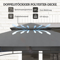 Outsunny Grillpavillon doppelschichtiges Vordach LED-Licht