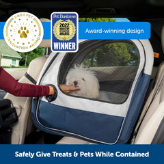 PetSafe Happy Ride Faltbare Transportbox, Hunde-Reisebox für die Autorückbank, Netztüren zur Belüftung, Blau/Grau