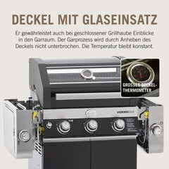 RÖSLE Elektrogrill BBQ-Portable Videro E2-P, tragbarer Tischgrill mit 2 Brennern, Warmhalterost und Deckel mit Glaseinsatz, pulverbeschichteter Stahl, schwarz/silbern