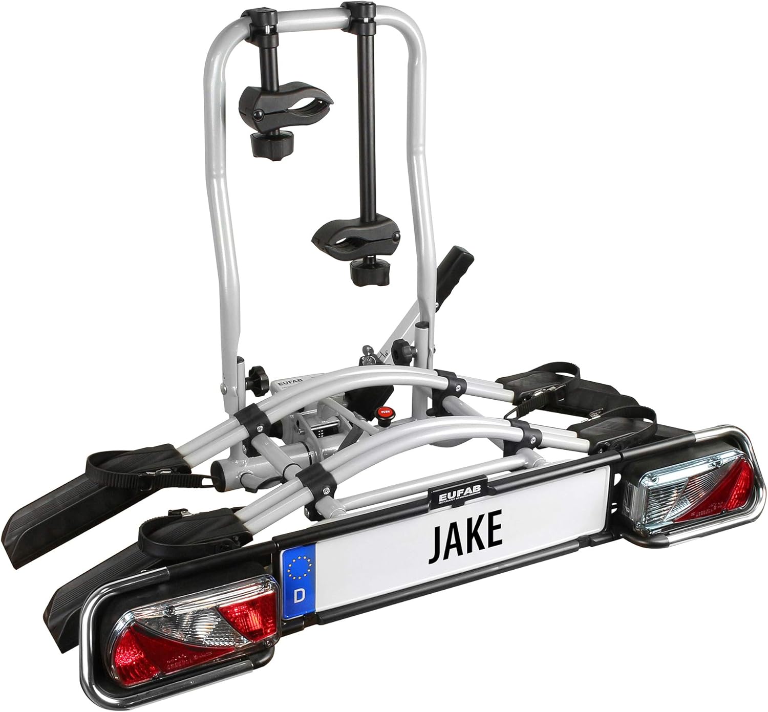 EUFAB 12010LAS Fahrradträger POKER-F, E-Bike geeignet, komplett vormontiert, Diebstahlschutz, für 2 Fahrräder, für Anhängerkupplung, Schwarz, 142 x 70 x 58 cm