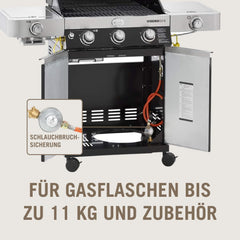 RÖSLE Elektrogrill BBQ-Portable Videro E2-P, tragbarer Tischgrill mit 2 Brennern, Warmhalterost und Deckel mit Glaseinsatz, pulverbeschichteter Stahl, schwarz/silbern