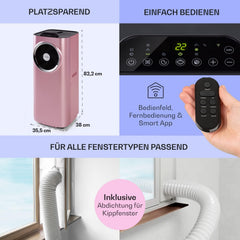 Klarstein Mobile Klimaanlage mit Abluftschlauch, 5-in-1 Klimagerät, Ventilator, Luftentfeuchter, Luftreiniger & Nachtmodus, App-Steuerung, Kleine & Portable, für Wohnung & Büro, 12000 BTU