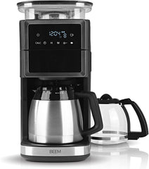 BEEM FRESH-AROMA-PERFECT III Filterkaffeemaschine mit Mahlwerk - Duo | Mit Thermos- & Glaskanne | Aroma-Plus-Funktion | 24-H-Timer | 1000 W | für bis zu je 10 Tassen [Edelstahl]