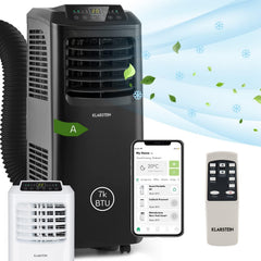 Klarstein Mobile Klimaanlage mit Abluftschlauch, 3-in-1 Klimagerät mit Ventilator & Luftentfeuchter, Kleine & Portable Klimaanlage für Wohnung & Büro, mit Nachtmodus & App-Steuerung, 7000 BTU