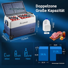 AAOBOSI Compressor Cool Box 36 L, Cool Box Car with WiFi App Control, 12/24 V and 100-240 V Electric Cool Box, up to -20 °C for Car, Truck, Boat, Motorhome, Camping, Double Zone
