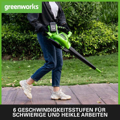 Greenworks 48V(2x24V) Akku Laubsauger / Laubblser mit Schultergurt, bürstenloser Motor, 322 km/h, 9 m/min, 45L Fangsack, zwei 4Ah Batterien & Ladegert, 3 Jahre Garantie GD24X2BVK4X
