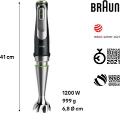 Braun MultiQuick 9 MQ 9187XLI Stabmixer – Pürierstab mit Active PowerDrive Technologie und 5 Zubehrteilen zum Zerkleinern, Stampfen, Rühren und Ice-Crushen, 1200 Watt, schwarz/Edelstahl