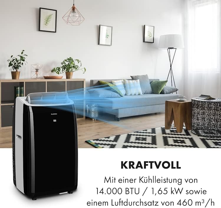 Klarstein Mobile Klimaanlage mit Abluftschlauch, 4-in-1 Klimagerät, Ventilator, Luftentfeuchter & Nachtmodus, Kleine & Portable Klimaanlage für Wohnung & Büro, Niedriger Verbrauch, 14000BTU