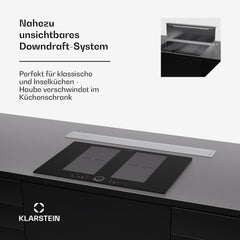 Klarstein Downdraft-Dunstabzugshaube, Versenkbare Abzugshaube, Leise Dunstabzugshauben mit Filter, Dunstabzugshaube 60cm, Umluft/Abluft Dunsthaube mit 10 Stufen, Dunstabzug 576 m³/h Luftstrom