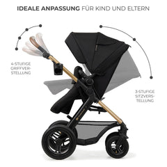Kinderkraft MOOV2 AIR Kinderwagen 3 in 1 Kinderwagenset bis 26 kg mit Kindersitz I-SIZE 40-75 cm, Buggy Funktion, Liegeposition verstellbar, Große ausziehbare Verdeck, Aufblasbare Räder, Schwarz