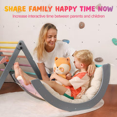 Dreieck-Set mit Kissen, 5-in-1 Montessori-Kletterset, faltbar, Kletter-Indoor-Spielplatz-Set für Kleinkinder, Holz-Kletterspielzeug mit Rampe und Kletterbogen für Kinder (Holzfarbe)