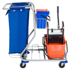 HOMCOM Reinigungswagen Putzwagen 4 Eimer Mopp-Presse Abfallsack