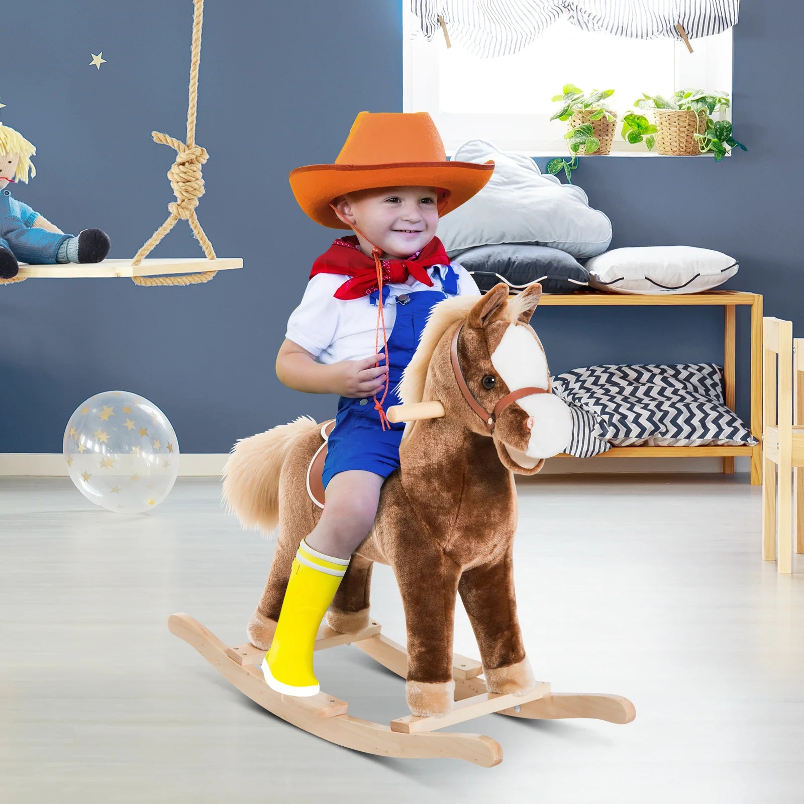 HOMCOM Schaukelpferd Kinderschaukelstuhl sicher gepolstert Plüsch