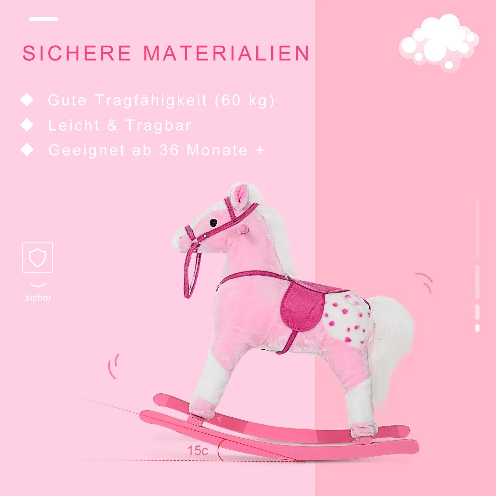 HOMCOM Schaukelpferd Schaukeltier mit Sound rosa