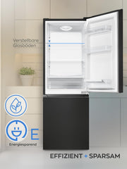 Heinrichs Fridge Freezer Combination 175 Litres, Cooling Volume 122 L, Freezer 53 L, LED Interior Lighting, Fridge Door Hinge, Changeable, Quiet 39 dB, Large Freezer Boxes, 7 Temperature Levels, inox