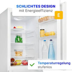 Bomann Fridge-Freezer KG 320.2, 143 cm High, Fridge-Freezer with 175 Litre Capacity, 3 Shelves and 3 Drawers, Door Stop Replaceable, Quiet Fridge-Freezer 39 dB, Black