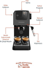 GRUNDIG KSM 5330 Siebträgermaschine mit integriertem Milchbehälter, 1628 W Leistung, 15 bar Pumpendruck, Zweifachdüse, farbiges Touch-Display, BrewSense, CreamyPro, Dark Inox/Schwarz