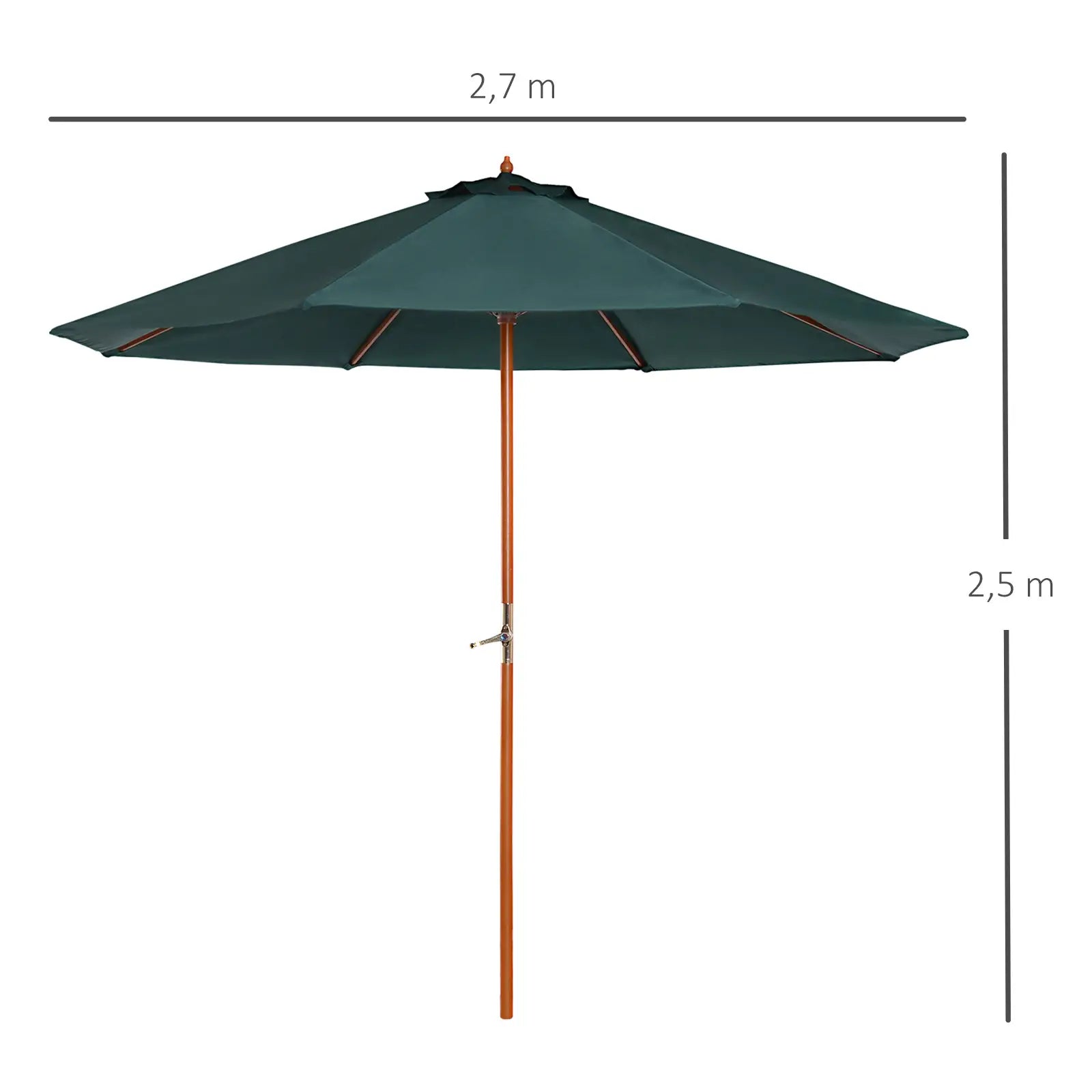 Outsunny Sonnenschirm Garten UV-beständig Handkurbel Pappelholz