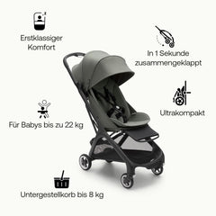 Bugaboo Butterfly ultrakompakter Reise-Kinderwagen, klein & leicht, einhändig faltbar und einfach zu lenken, ergonomischer City-Buggy für Babys ab 6 Monaten, mit viel Stauraum, Stormy Blue
