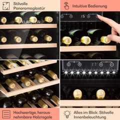 Klarstein Weinkühlschrank, Getränkekühlschrank Schmal, Kühlschrank mit Glastür, Getränkekühlschränke Freistehend, Weinkühlschrank Klein, Weinkühlschränke 1 Zone, UV-Schutz, 4-22 °C, 19 Flaschen