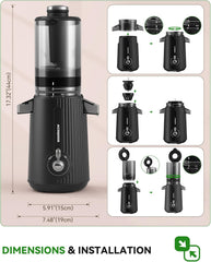 ACOQOOS Entsafter, Entsafter Gemüse und Obst with 110MM Einfüllffnung, Leicht zu Reinigen Slow Juicer Machine with 2 Cups Schwarz