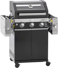 RÖSLE Elektrogrill BBQ-Portable Videro E2-P, tragbarer Tischgrill mit 2 Brennern, Warmhalterost und Deckel mit Glaseinsatz, pulverbeschichteter Stahl, schwarz/silbern