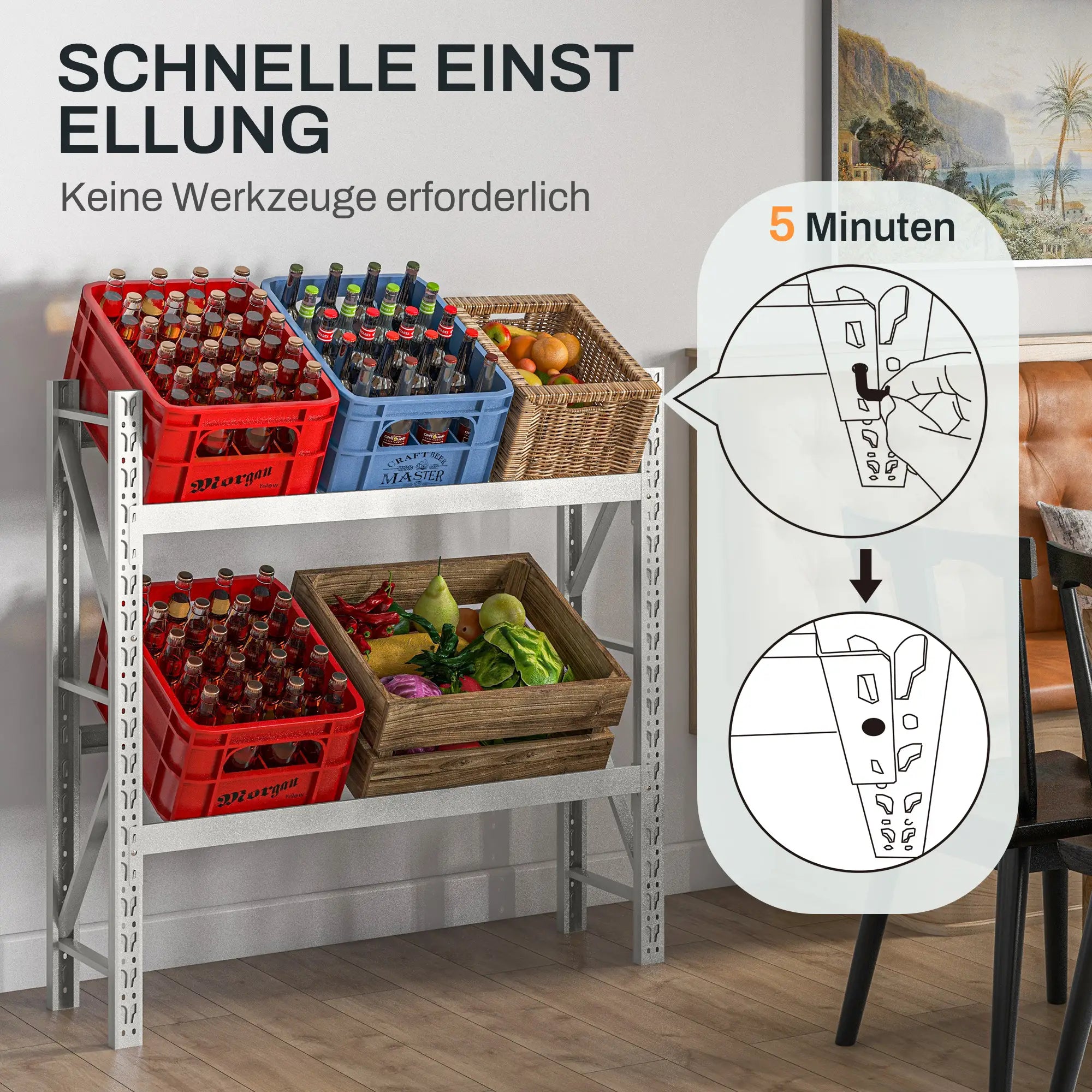 HOMCOM Getränkekistenregal höhenverstellbar schneller Aufbau Weiß