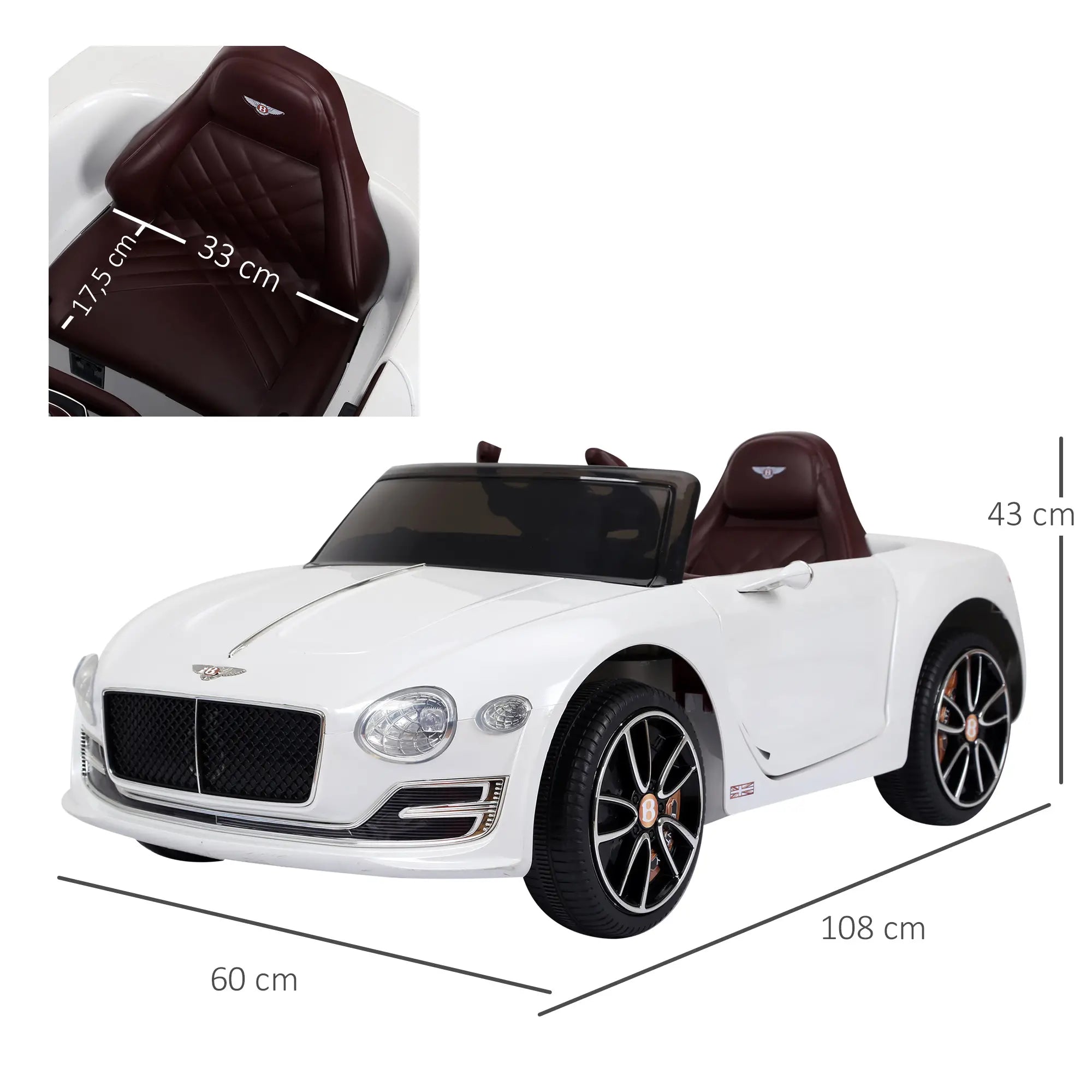 HOMCOM Kinder-Elektroauto Bentley GT lizenziert mit Fernbedienung Weiß