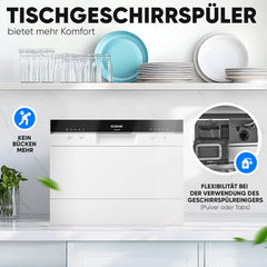 Bomann Mini Geschirrspüler mit Wasseranschluss | inkl. Schlauch | Tisch Geschirrspüler leise | Mini Spülmaschine für kleine Küchen/Camping | Spülmaschine klein m. Überlaufsicherung | TSG 7405 weiß