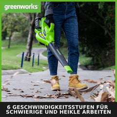 Greenworks 48V(2x24V) Akku Laubsauger / Laubblser mit Schultergurt, bürstenloser Motor, 322 km/h, 9 m/min, 45L Fangsack, zwei 4Ah Batterien & Ladegert, 3 Jahre Garantie GD24X2BVK4X