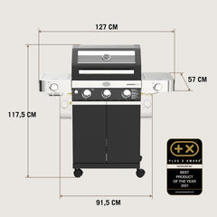 RÖSLE Elektrogrill BBQ-Portable Videro E2-P, tragbarer Tischgrill mit 2 Brennern, Warmhalterost und Deckel mit Glaseinsatz, pulverbeschichteter Stahl, schwarz/silbern