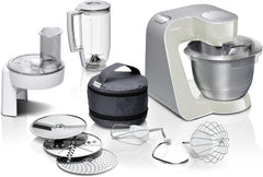 Bosch Küchenmaschine Serie 4 MUM58720,Edelstahl-Schüssel 3,9 L, Mixer 1,25 L, Planetenrührwerk,Knethaken,Schlag,Rührbesen, Durchlaufschnitzler, 3 Scheiben, 1000 W, Dunkelrot/Silber
