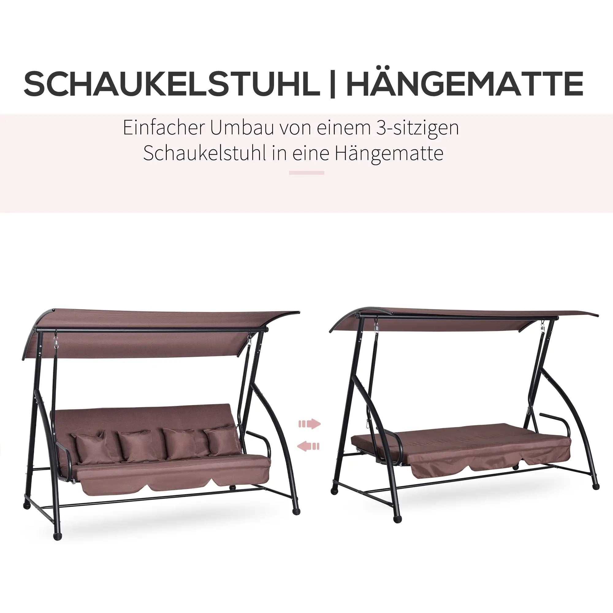 Outsunny Hollywoodschaukel 3-Sitzer Liegefunktion Sonnendach