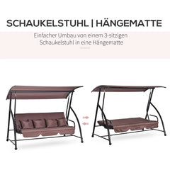 Outsunny Hollywoodschaukel 3-Sitzer Liegefunktion Sonnendach