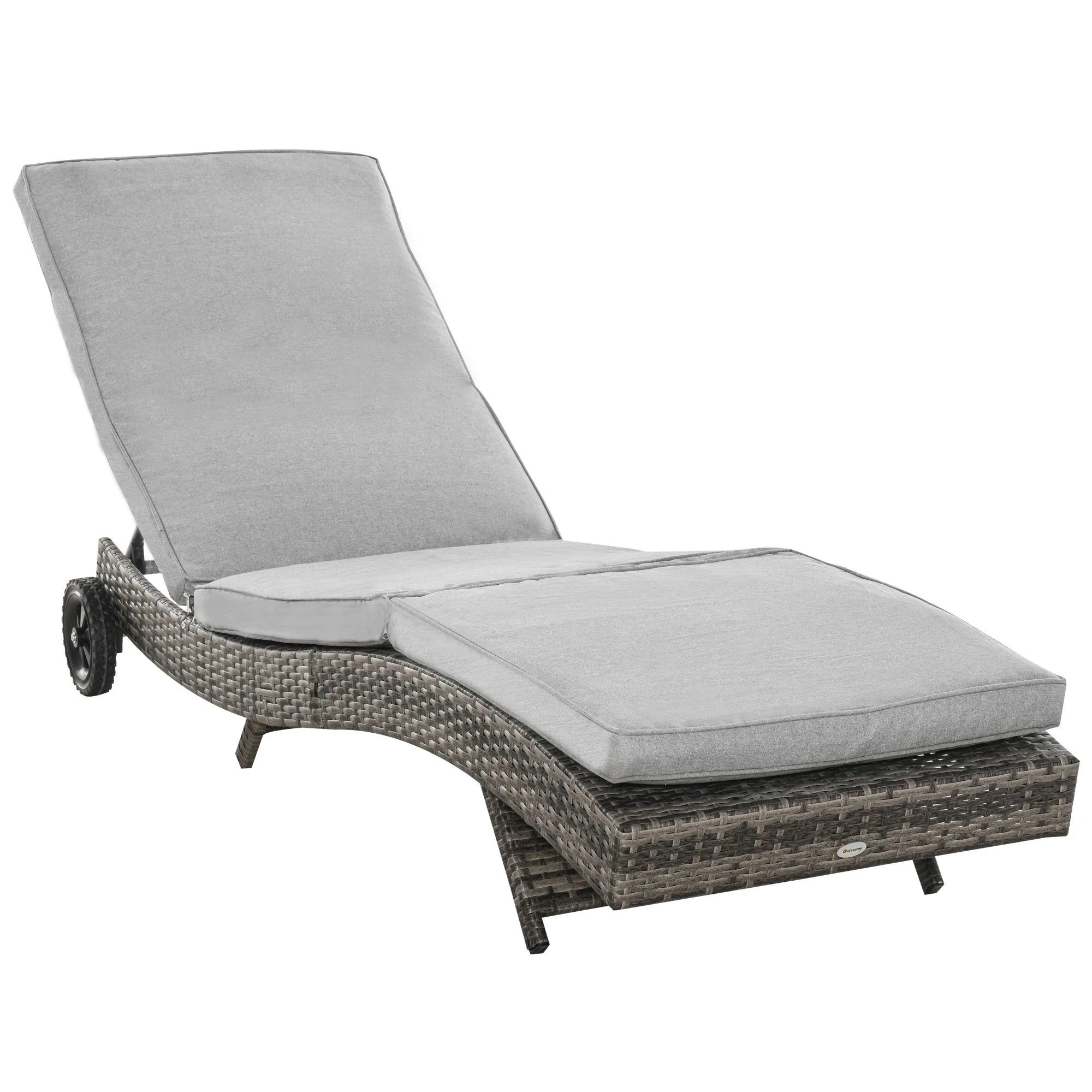 Outsunny Sonnenliege Polyrattan verstellbar mit Rollen grau