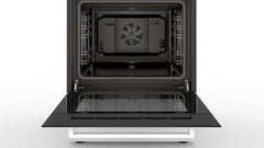 Bosch HKR39C250 Serie 4 Elektro-Standherd, 60 cm breit, EcoClean Direct Reinigungshilfe, 3D Heißluft Backen auf 3 Ebenen, LED-Display-Steuerung, erweiterbare Kochzone für großes Kochgeschirr