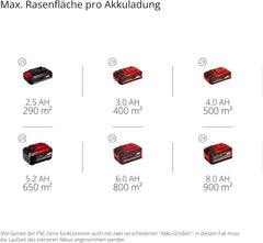 Einhell Akku-Rasenmäher RASARRO 36/42 Kit Power X-Change (36V, 42 cm Schnittbreite, bis 725 m², Brushless, 50L Fangkorb, Mulchfunktion, inkl. 2x 5,2Ah + 1x Twincharger)