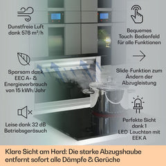 Klarstein Downdraft-Dunstabzugshaube, Versenkbare Abzugshaube, Leise Dunstabzugshauben mit Filter, Dunstabzugshaube 60cm, Umluft/Abluft Dunsthaube mit 10 Stufen, Dunstabzug 576 m³/h Luftstrom