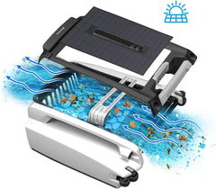 Solarbetriebener automatischer Roboter-Skimmer-Reiniger für Pools mit 30 Stunden kontinuierlicher Reinigungsleistung durch Akkubetrieb und überarbeiteten, salz- und chlortoleranten Twin-Motoren (weiß)