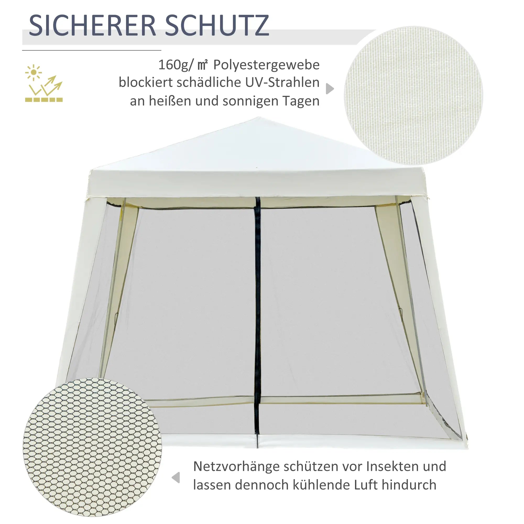 Outsunny Gartenpavillon mit Moskitonetz wasserabweisend cremeweiß
